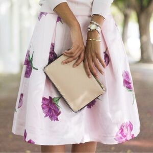 Ted Baker Light Pink Satin Floral Pleated A-Line Skirt Size US 4 Summer Feminine